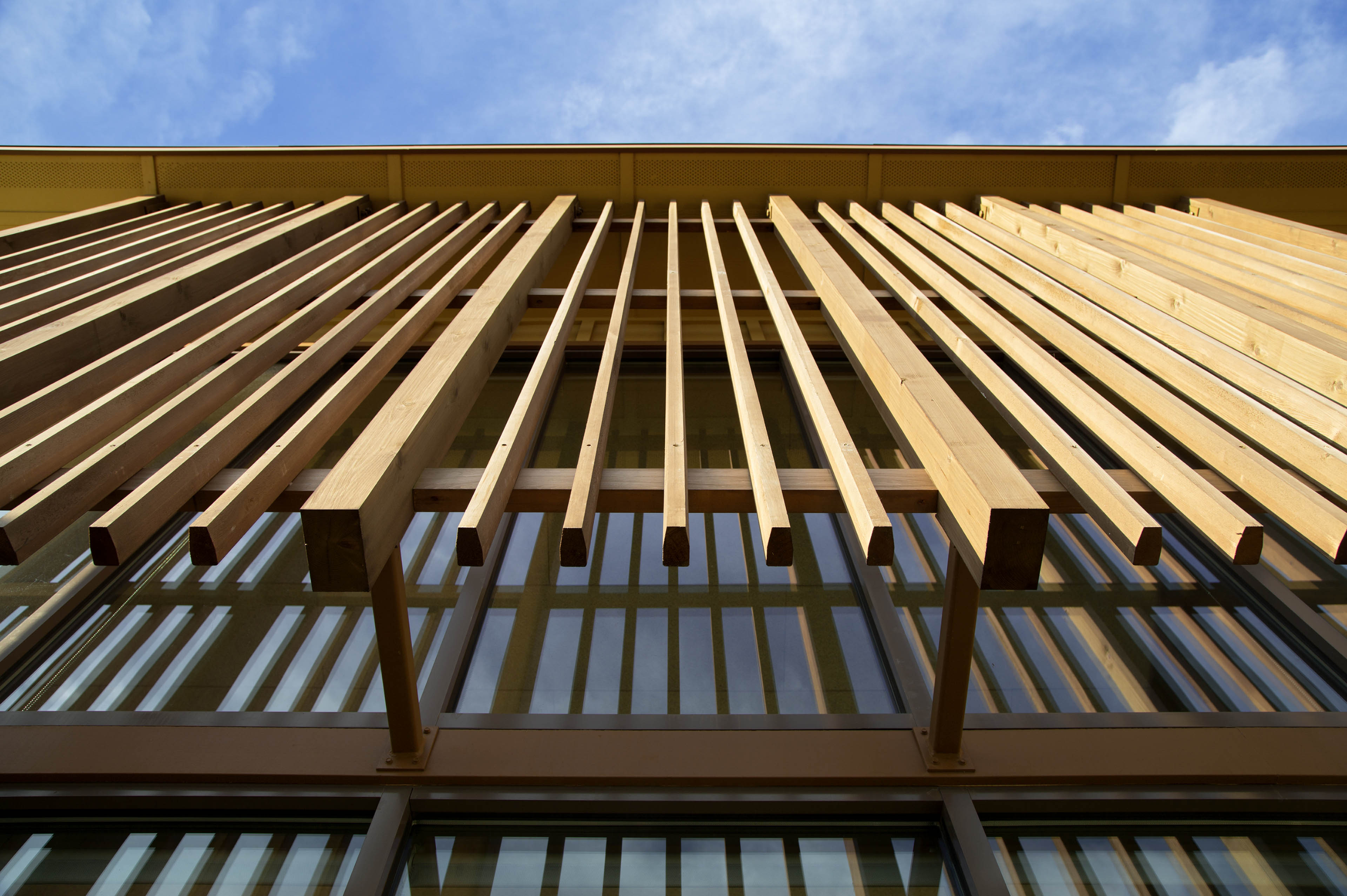 View from below slats looking up at sky