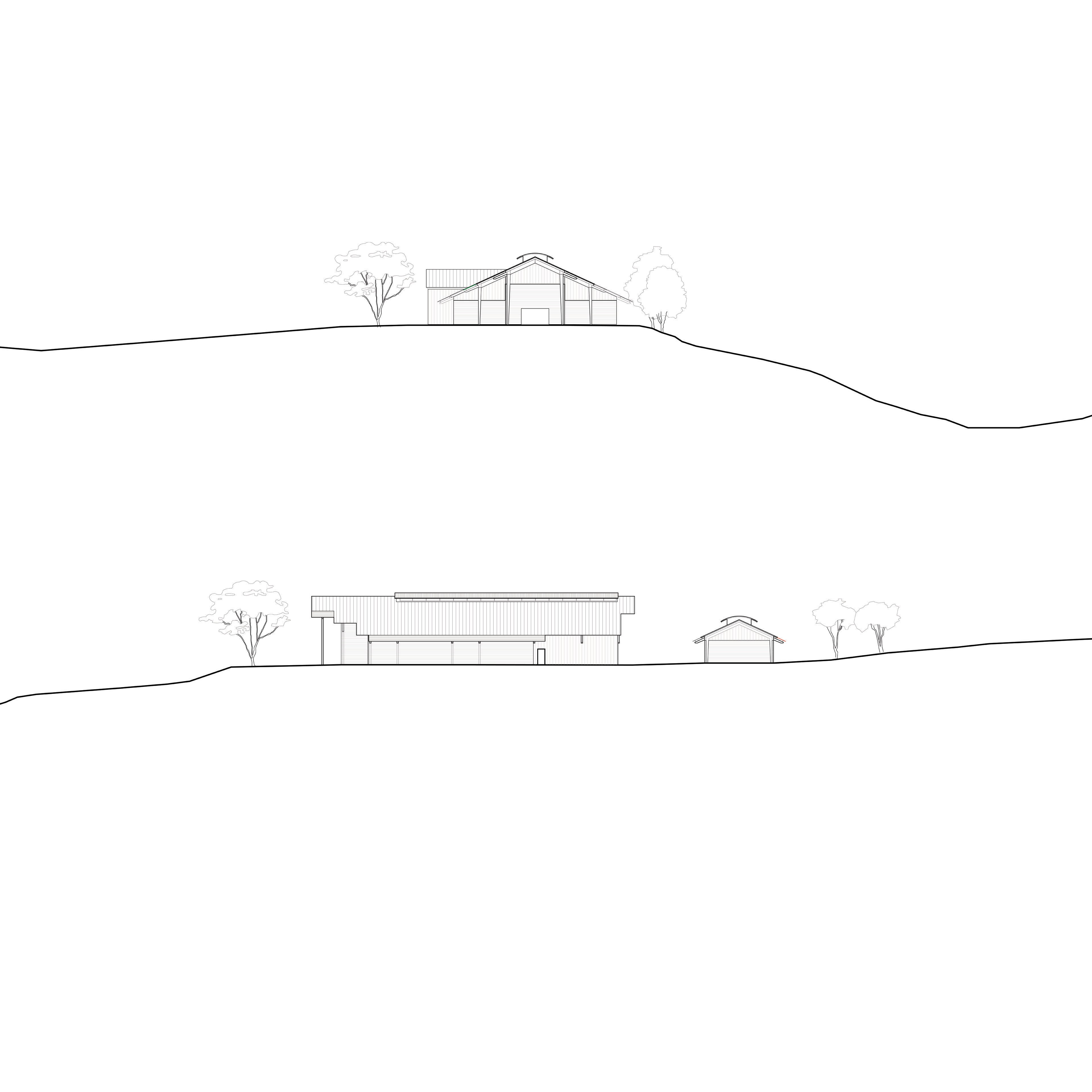Drawing of building from front and side angles