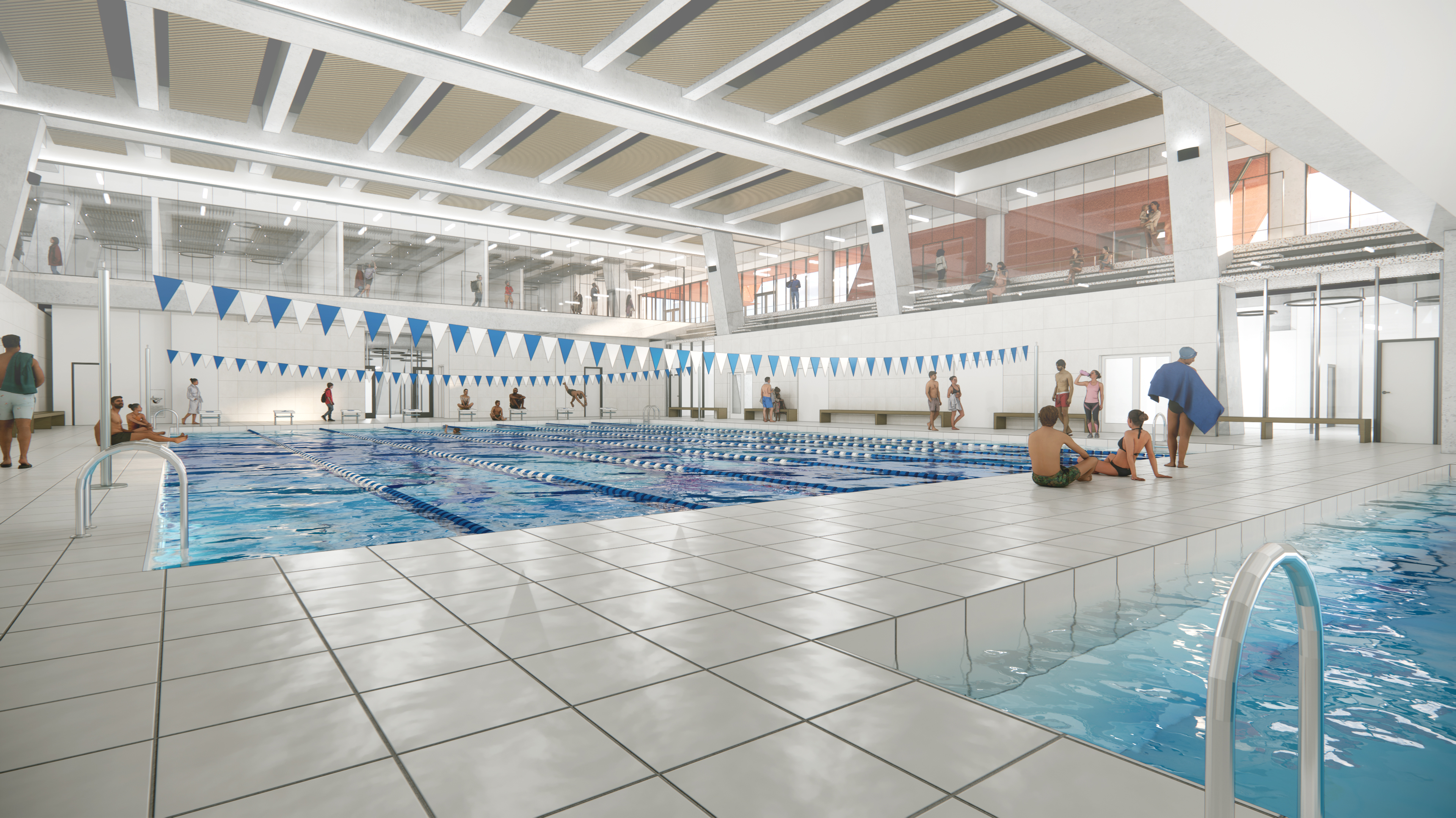 Rendering of side angle of swimming pools