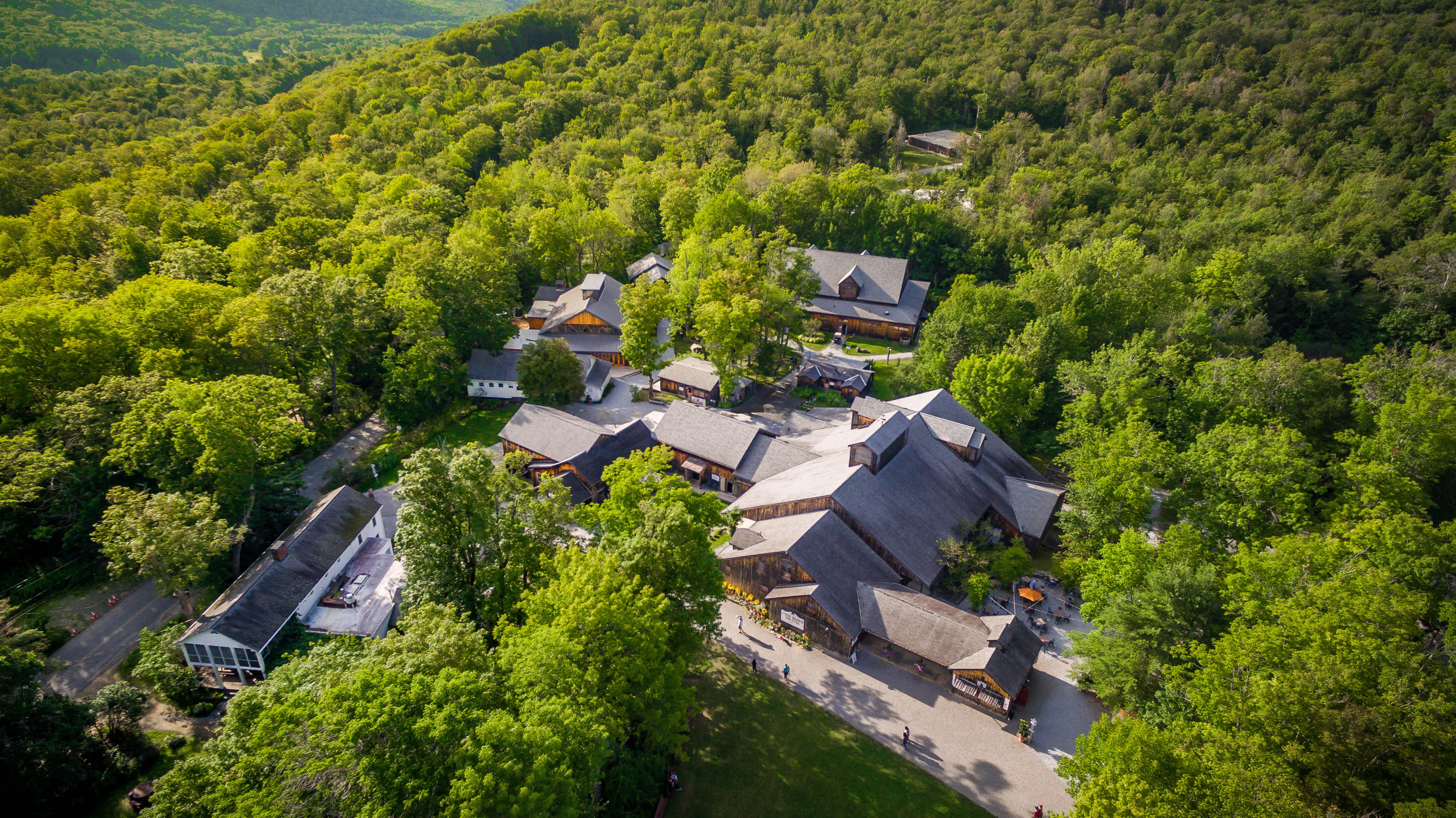 Aerial view of studio with trees surrounding on all sides