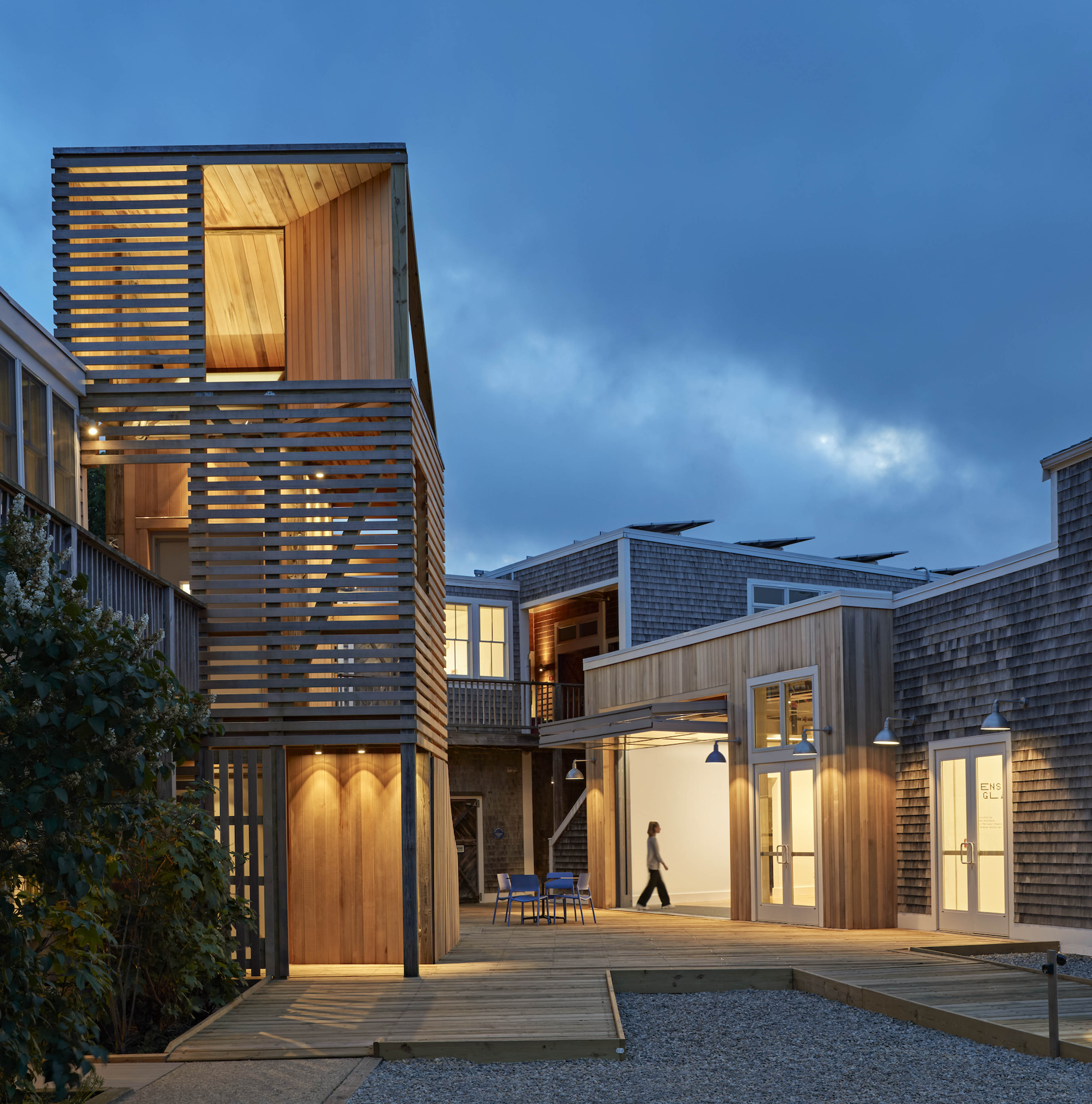 New space keeps spirit and historic charm intact at Fine Arts Work Center in Provincetown, Massachusetts, with large amounts of natural wood and open collaboration spaces