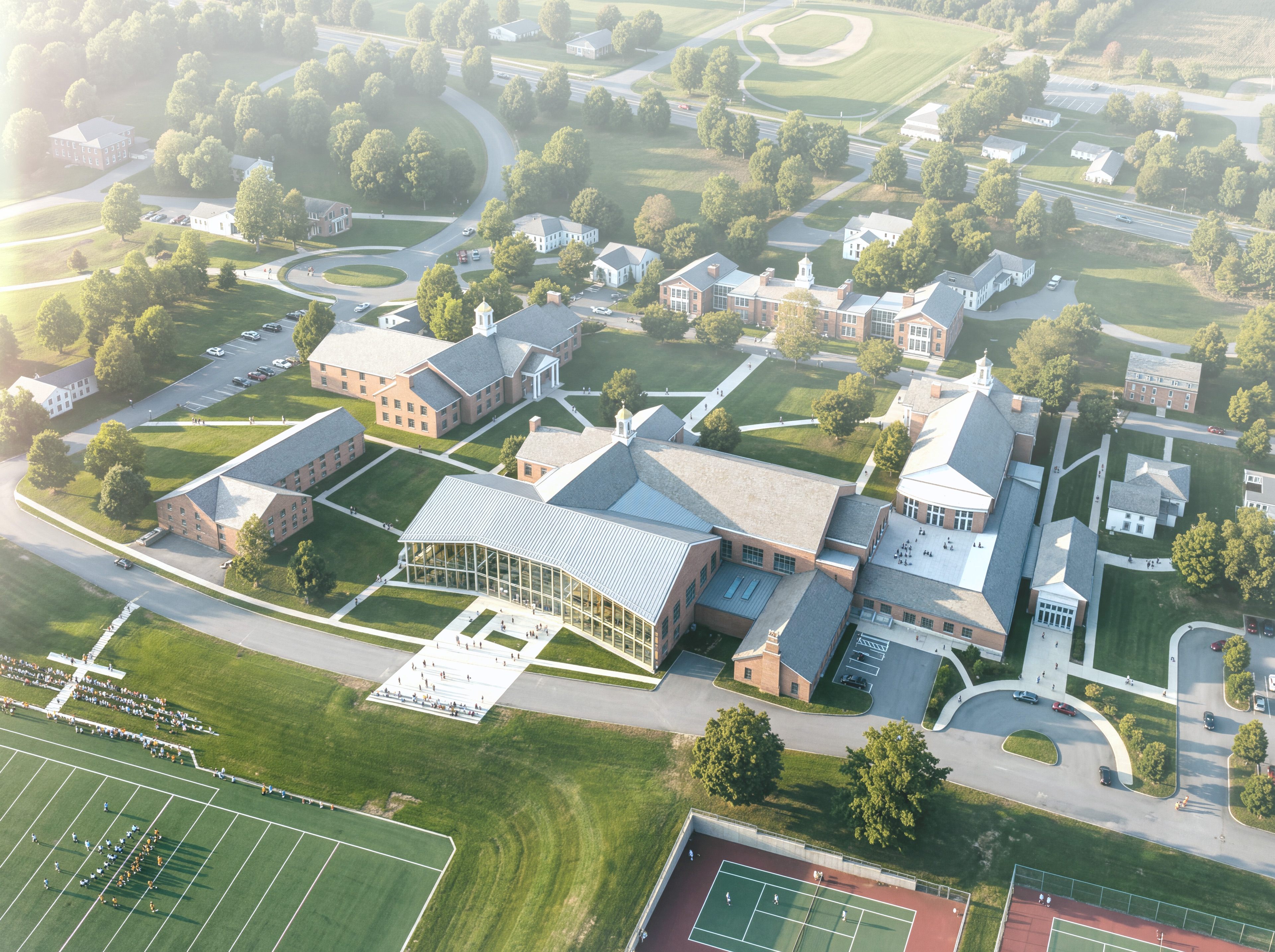 Aerial view rendering of site with view of field and surrounding areas