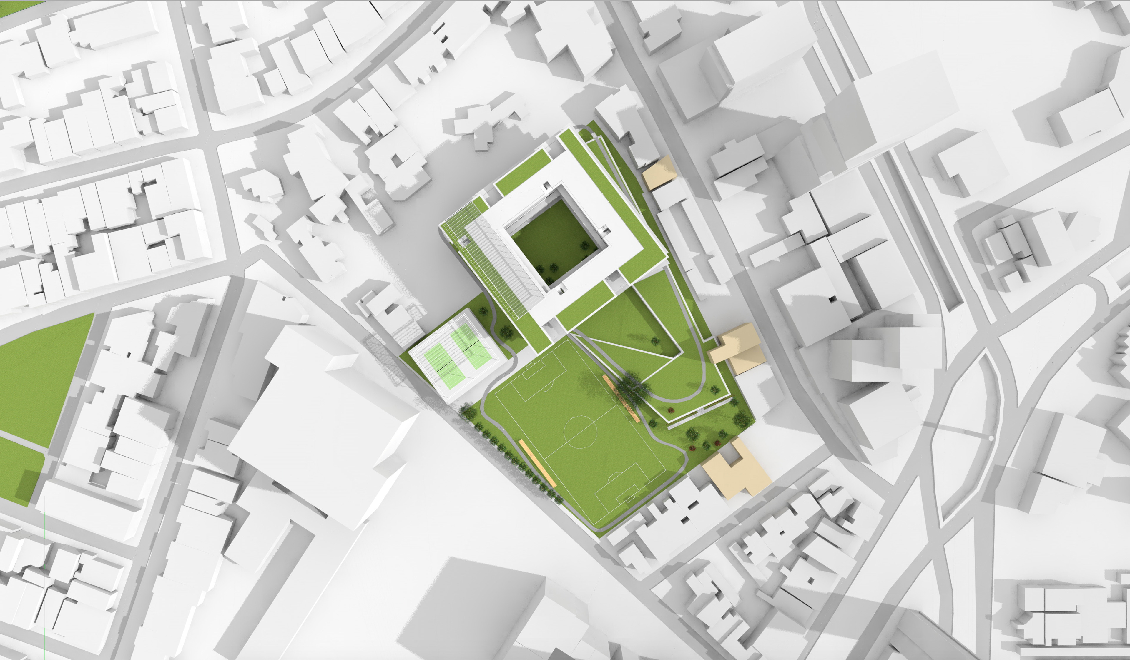 Rendering of aerial view of sports fields