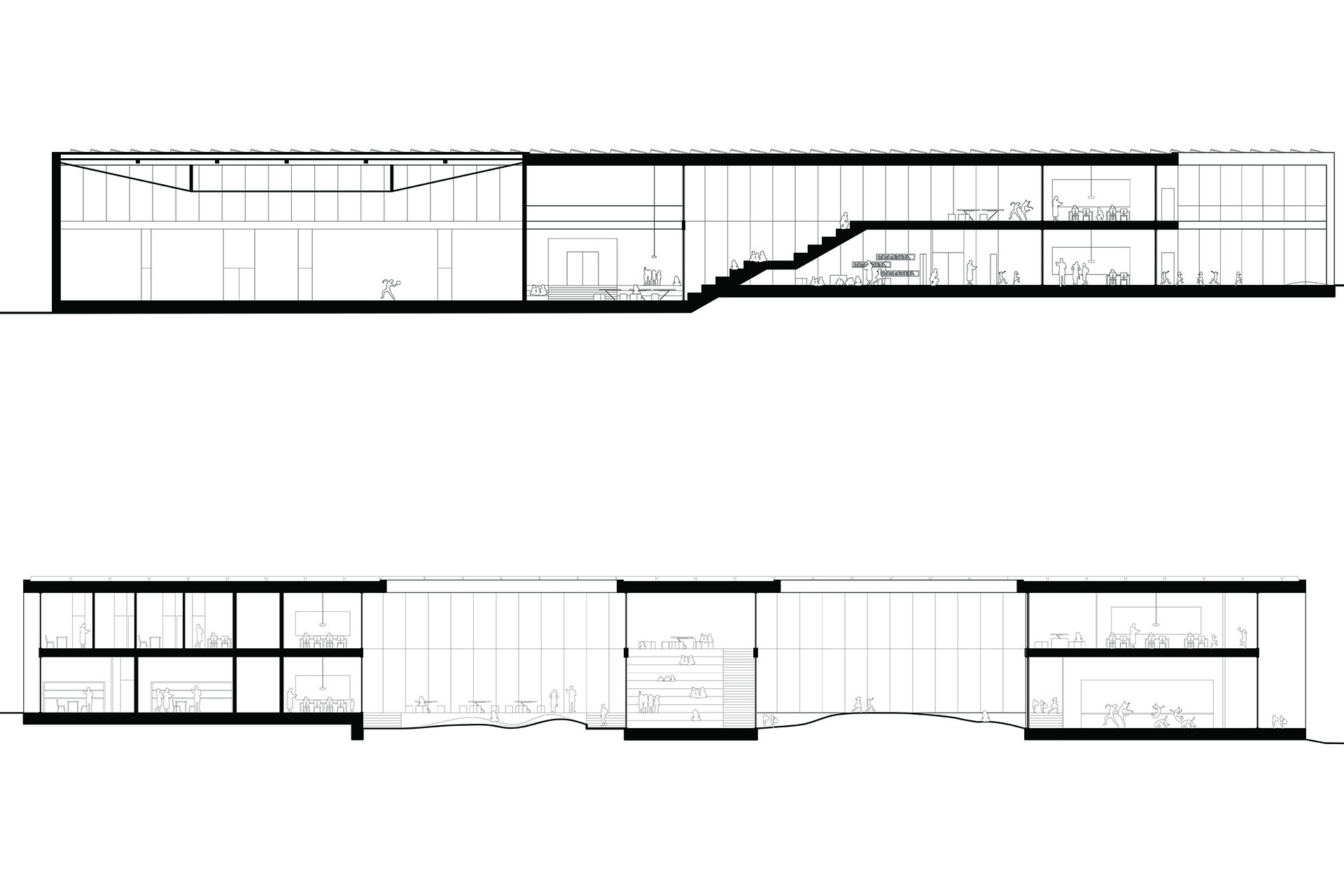 Transverse sections of building plan