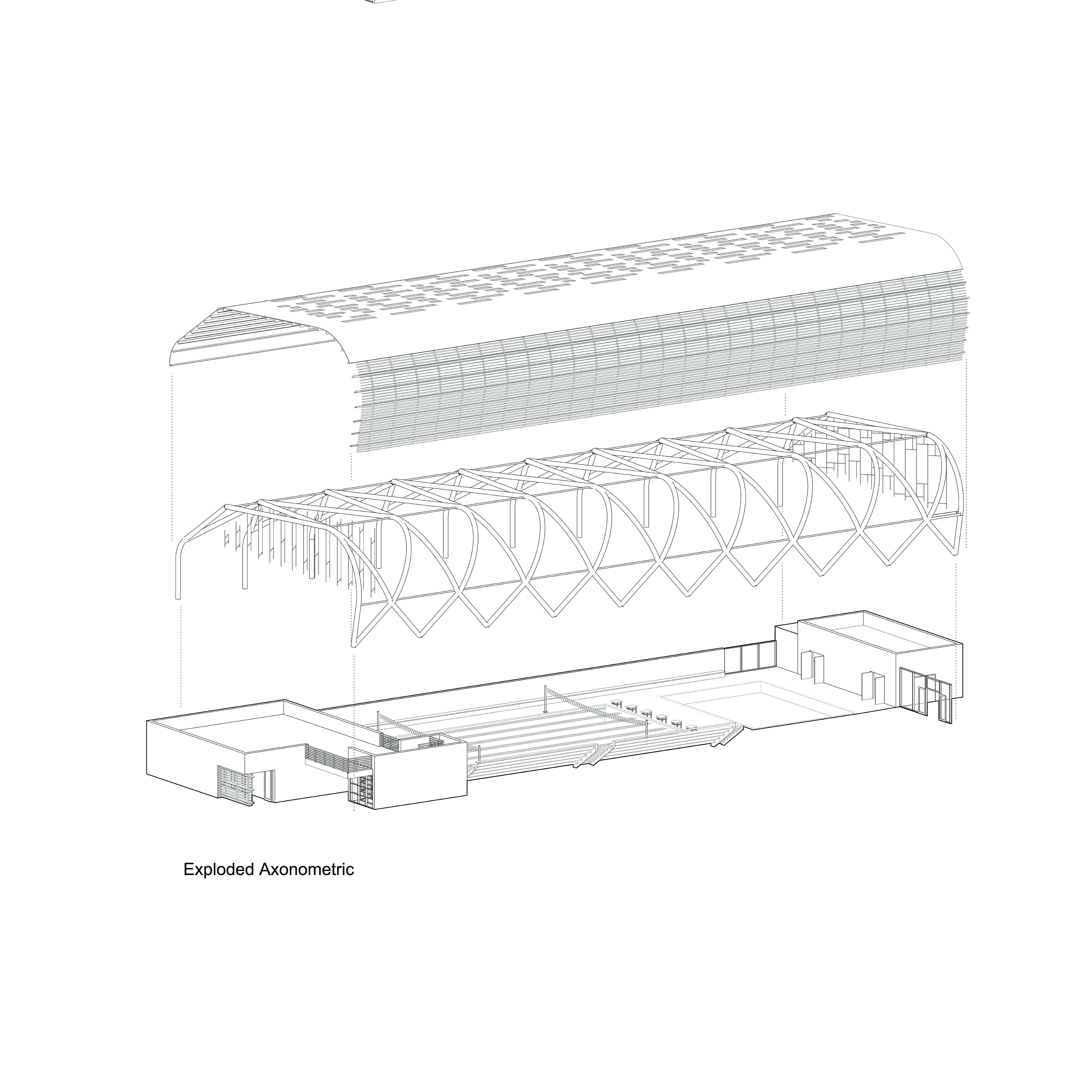 Axonmetric view of pool building