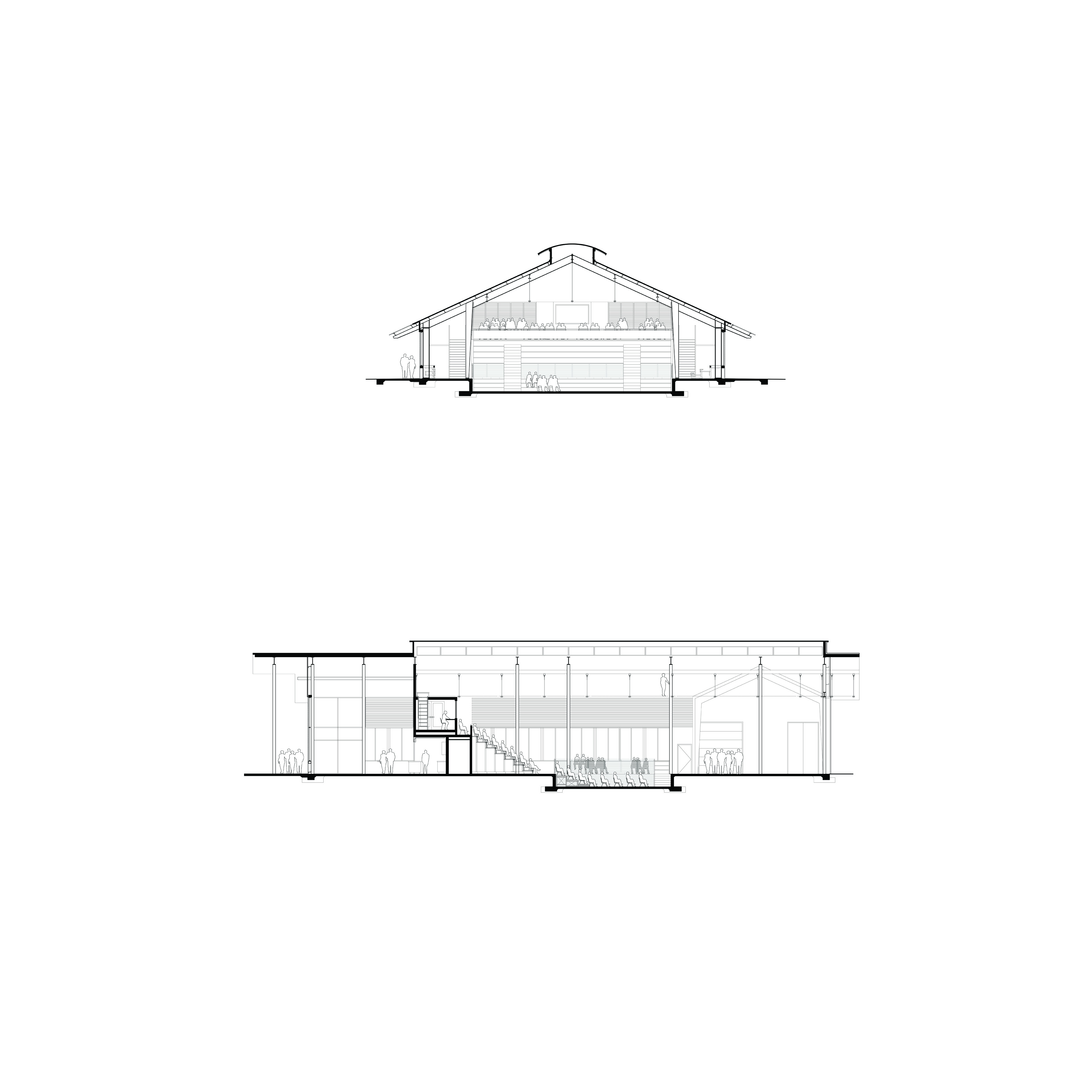 Section plan of theater from the front and from the side